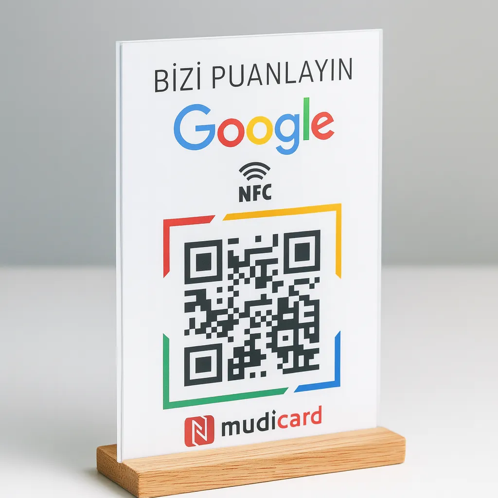 Google İşletme NFC Yorum Standı Tezgâh Üstü Pleksi QR Kodlu Geri Bildirim Kartı