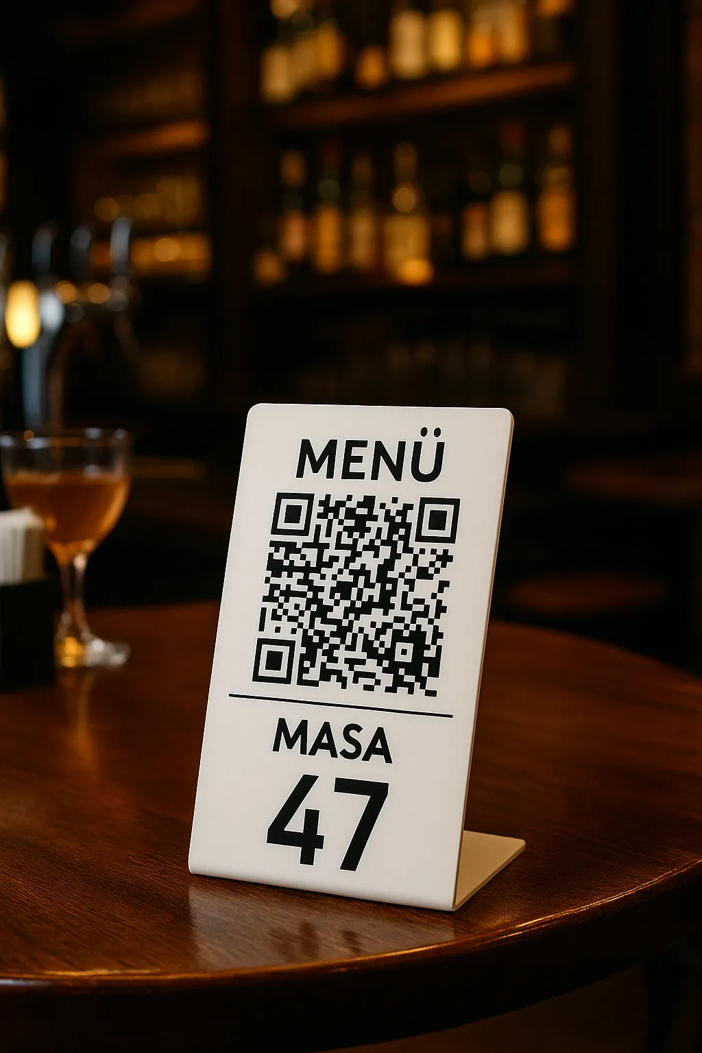 Dikey QR Menü Standı Beyaz Masa Numaralı