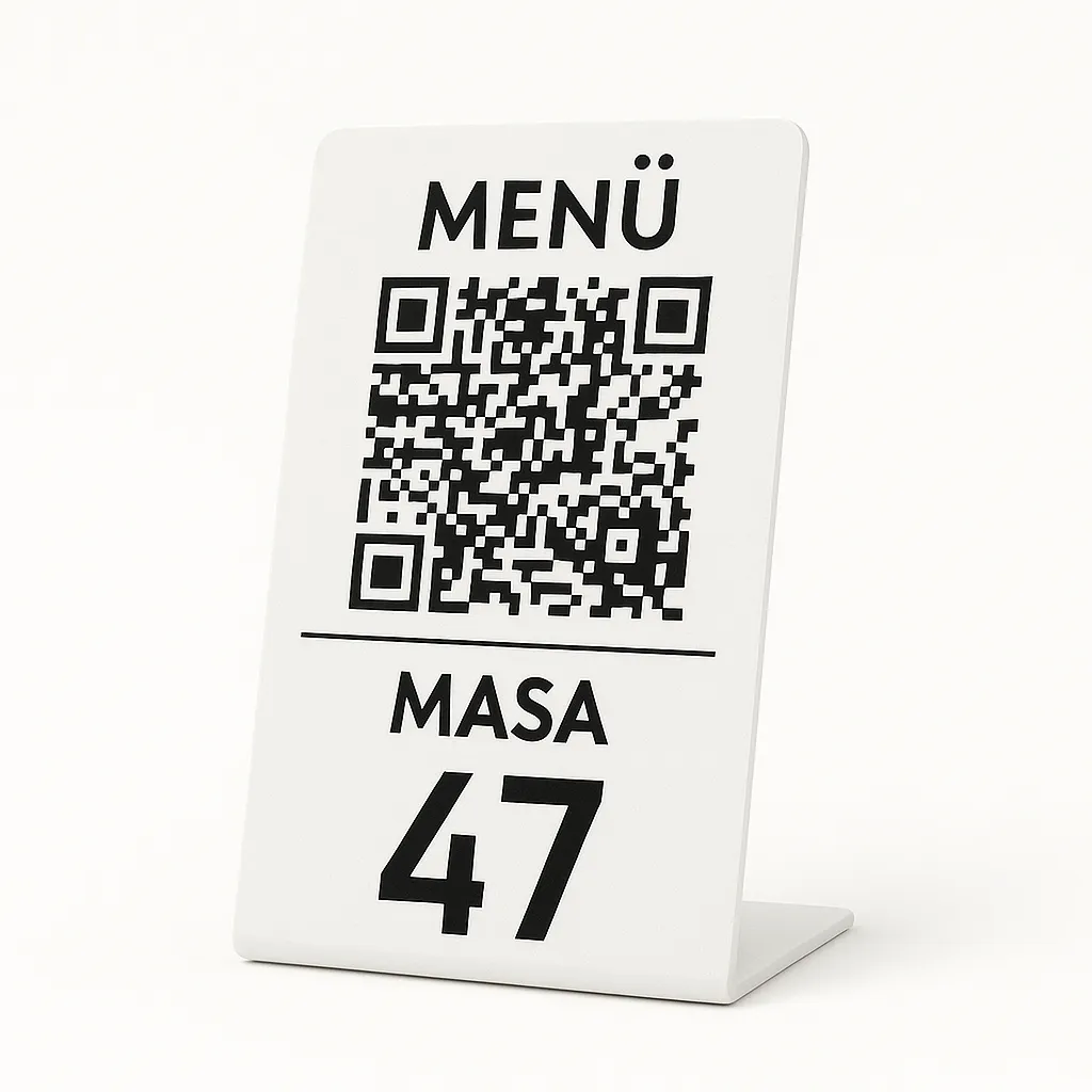 Dikey QR Menü Standı Beyaz Masa Numaralı fiyat, özellikler ve satın alma