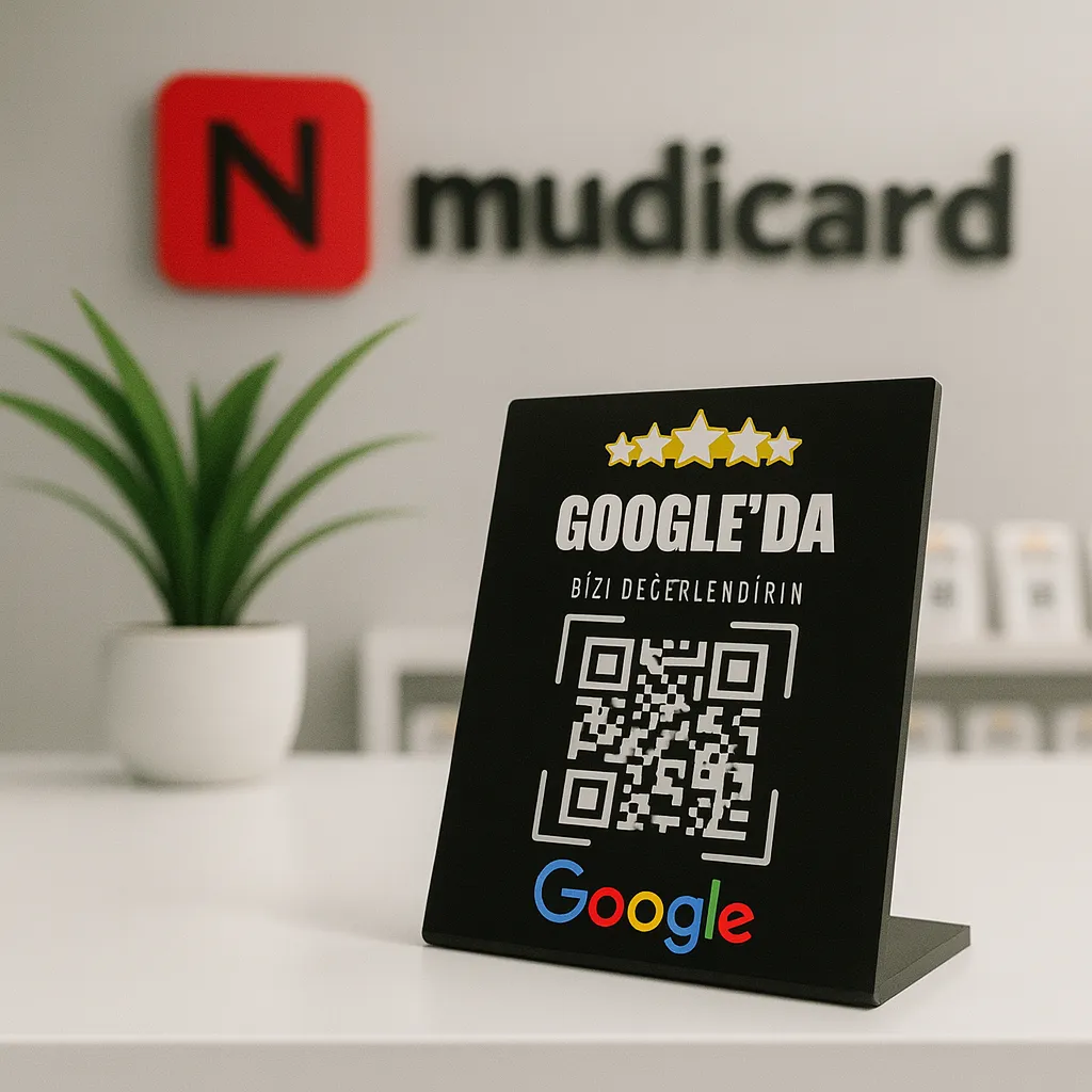 Siyah Google Yorum Standı QRNFC Masaüstü Puan Standı