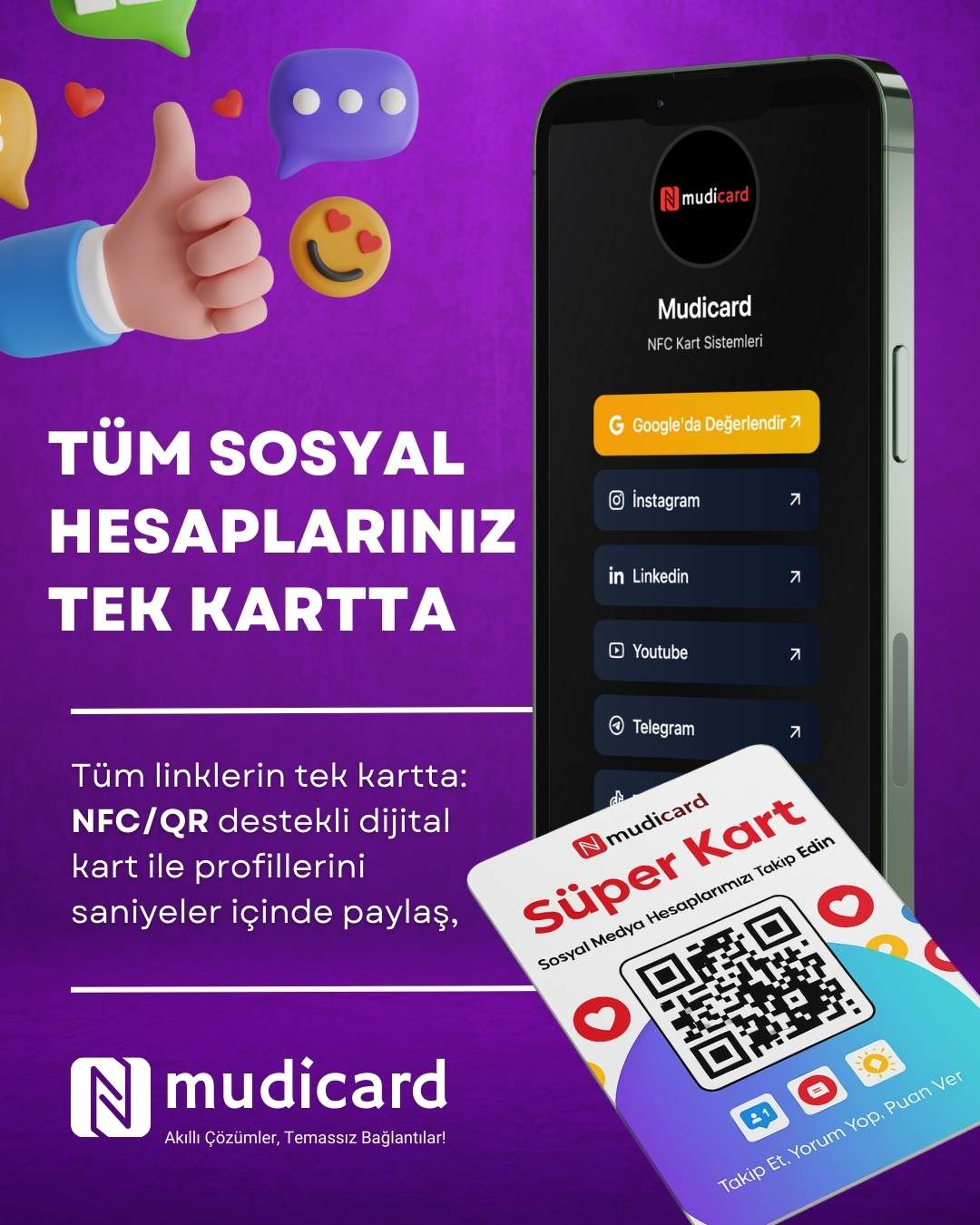 NFC & QR çözümleri: dijital kartvizit, Google yorum kartı ve QR menü standı ile mobil uyumlu müşteri etkileşimi